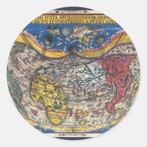 Antique Heart Shaped World Map by Peter Apian 1520 Classic Round Sticker