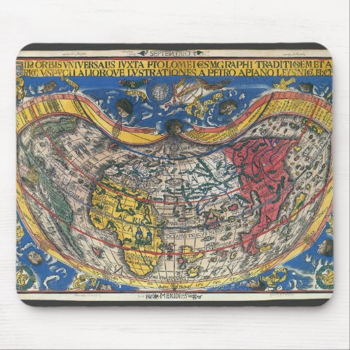 Antique Heart Shaped World Map by Peter Apian 1520 Mouse Pad