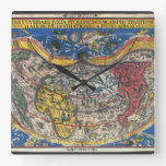 Antique Heart Shaped World Map by Peter Apian 1520 Square Wall Clock