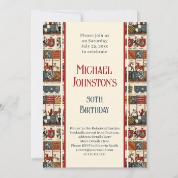 Antique Heraldry History Lover's Birthday Party Invitation by AntiqueImages at Zazzle