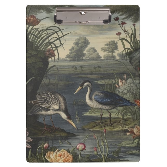 Antique Heron Botanical Nature Study Clipboard (Front)