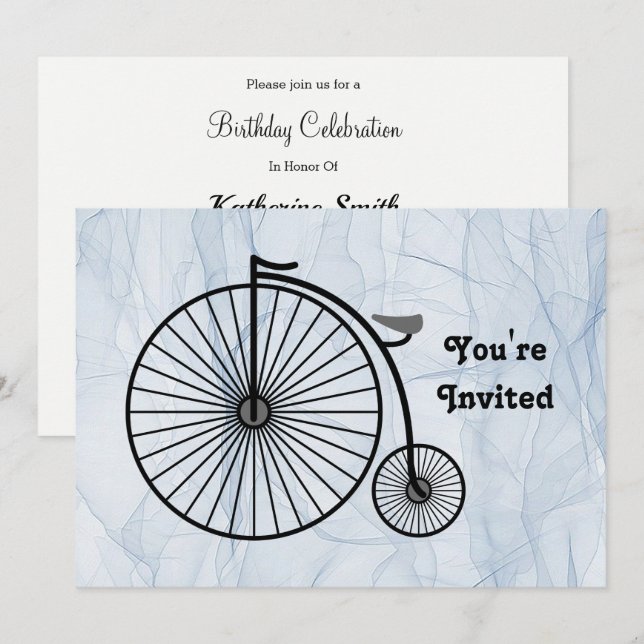Antique High Wheel Bicycle Birthday Invitation (Front/Back)