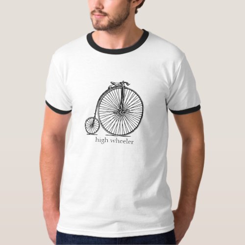 Antique high wheeler bicycle mens t_shirt