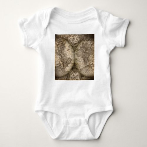 Antique Historical Old World Atlas Map Continents Baby Bodysuit
