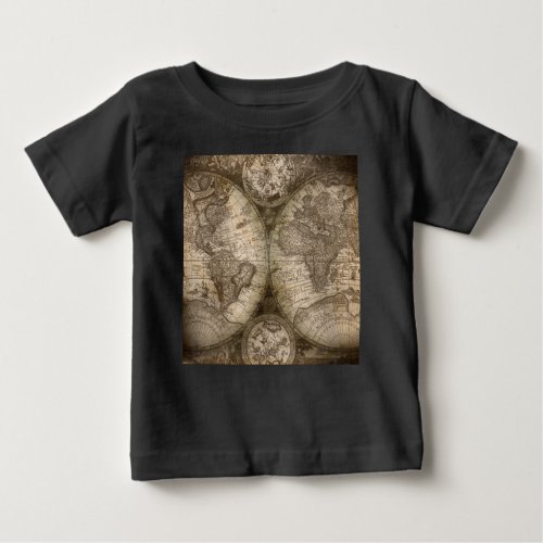 Antique Historical Old World Atlas Map Continents Baby T_Shirt