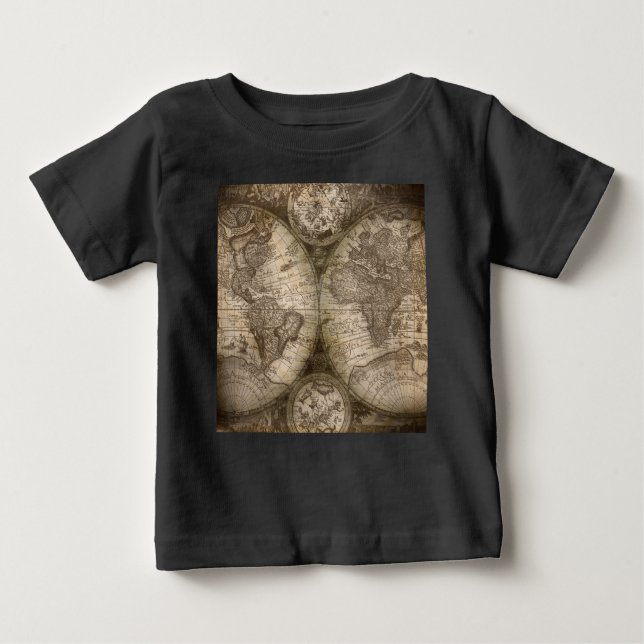 Antique Historical Old World Atlas Map Continents Baby T-Shirt (Front)