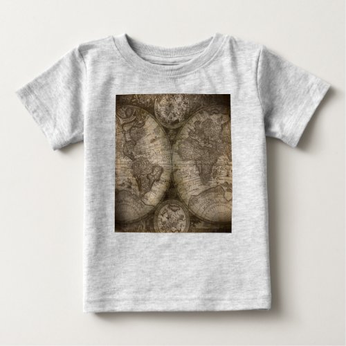 Antique Historical Old World Atlas Map Continents Baby T_Shirt