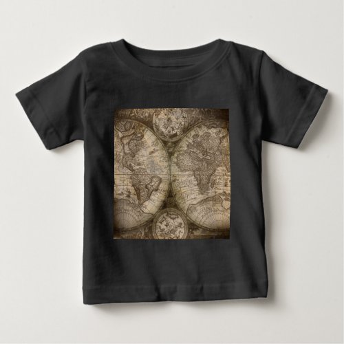 Antique Historical Old World Atlas Map Continents Baby T_Shirt