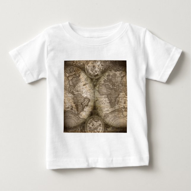Antique Historical Old World Atlas Map Continents Baby T-Shirt (Front)
