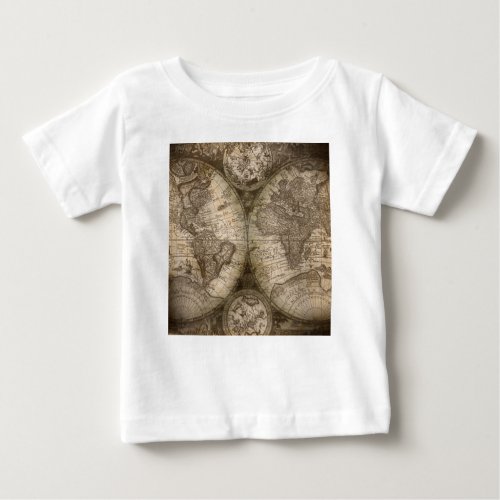 Antique Historical Old World Atlas Map Continents Baby T_Shirt