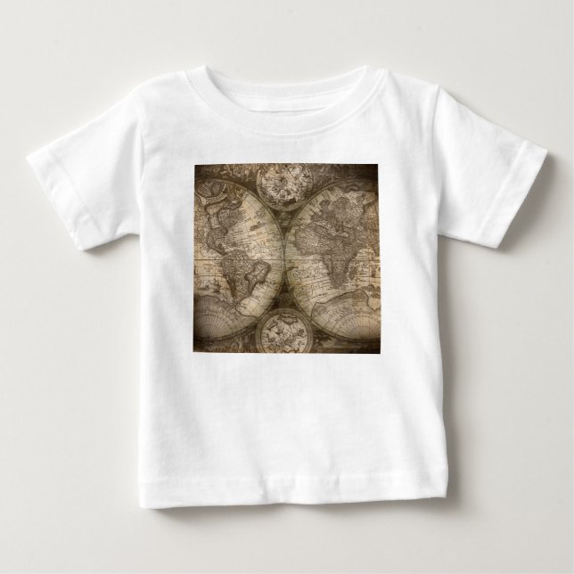 Antique Historical Old World Atlas Map Continents Baby T-Shirt (Front)