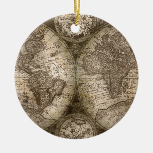 Antique Historical Old World Atlas Map Continents Ceramic Ornament