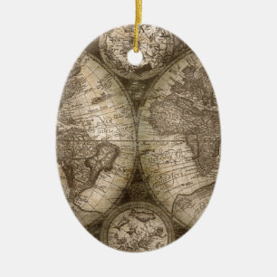 Antique Historical Old World Atlas Map Continents Ceramic Ornament