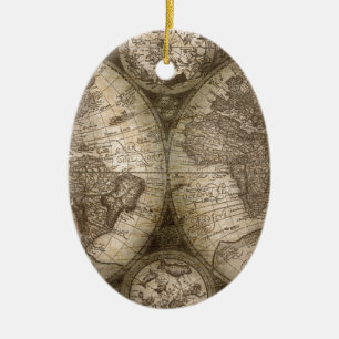 Antique Historical Old World Atlas Map Continents Ceramic Ornament