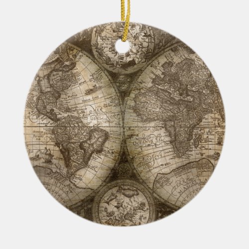 Antique Historical Old World Atlas Map Continents Ceramic Ornament