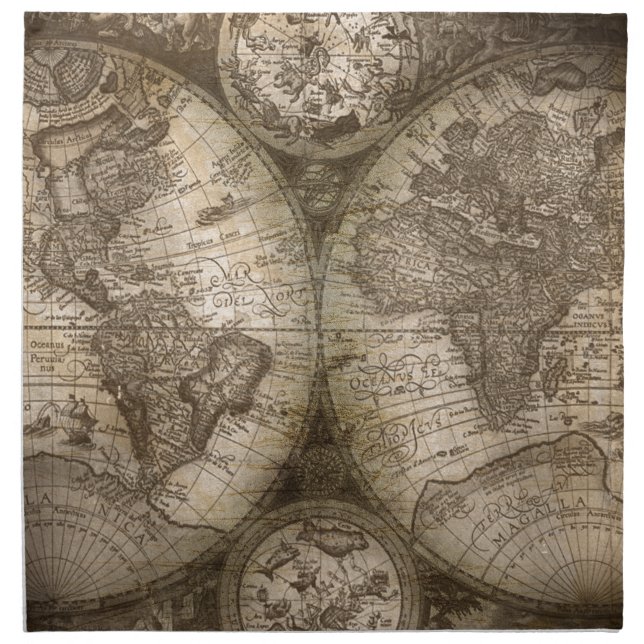 Antique Historical Old World Atlas Map Continents Cloth Napkin (Front)
