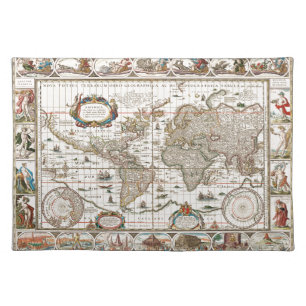 Antique Historical Old World Atlas Map Continents Cloth Placemat