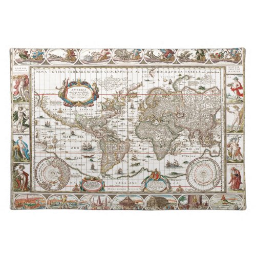 Antique Historical Old World Atlas Map Continents Cloth Placemat