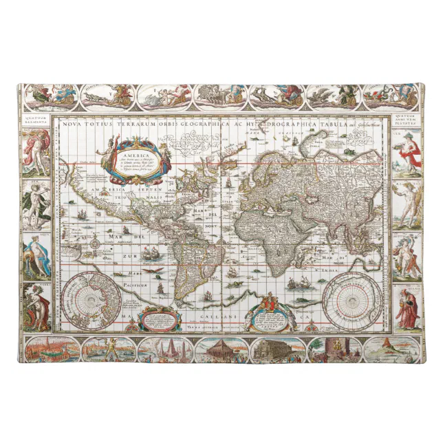 Antique Historical Old World Atlas Map Continents Cloth Placemat Zazzle
