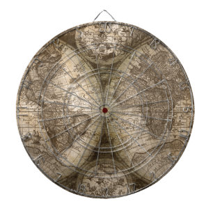 Antique Historical Old World Atlas Map Continents Dartboard With Darts