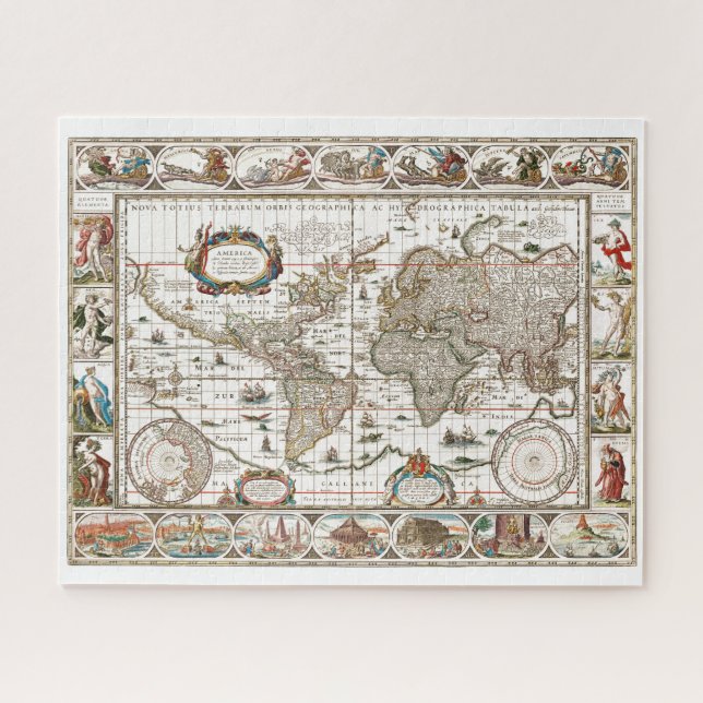 Antique Historical Old World Atlas Map Continents Jigsaw Puzzle (Horizontal)