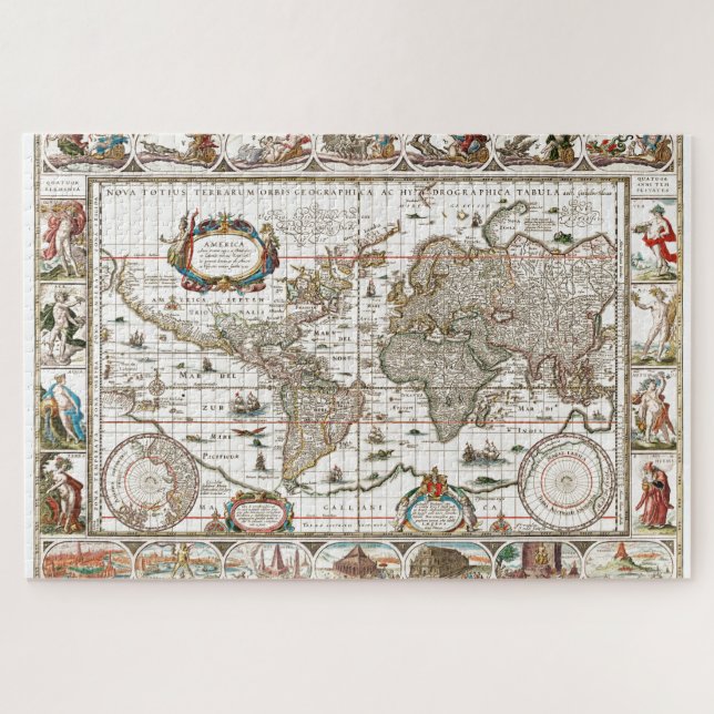Antique Historical Old World Atlas Map Continents Jigsaw Puzzle (Horizontal)