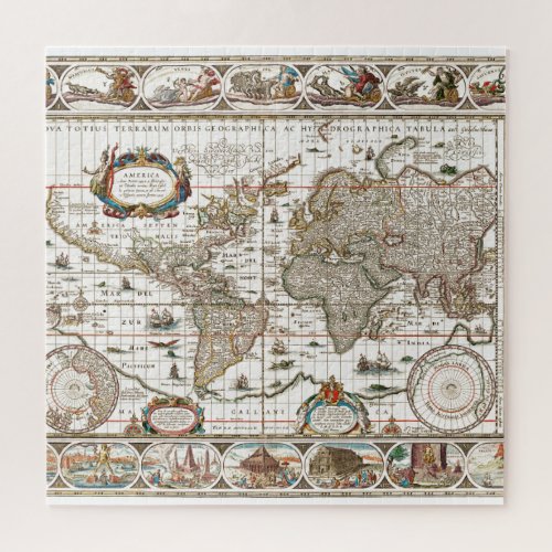 Antique Historical Old World Atlas Map Continents Jigsaw Puzzle