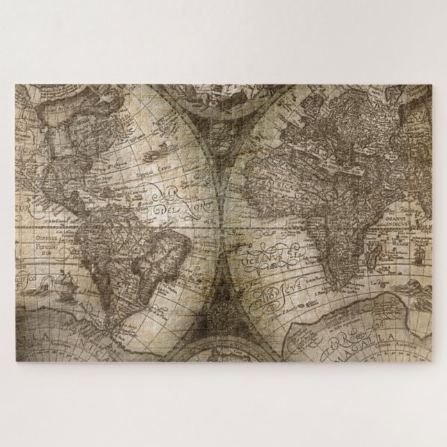 Antique Historical Old World Atlas Map Continents Jigsaw Puzzle (Horizontal)