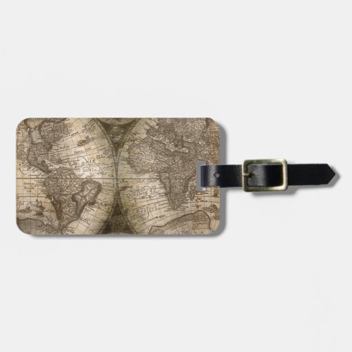 Antique Historical Old World Atlas Map Continents Luggage Tag