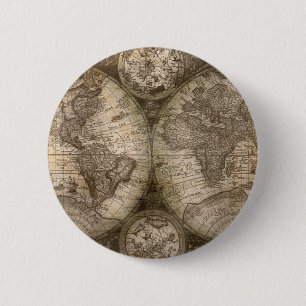 Antique Historical Old World Atlas Map Continents Pinback Button