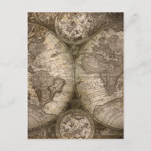 Antique Historical Old World Atlas Map Continents Postcard