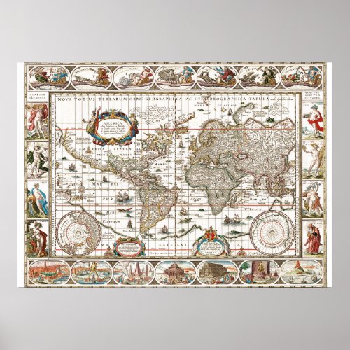 Antique Historical Old World Atlas Map Continents Poster