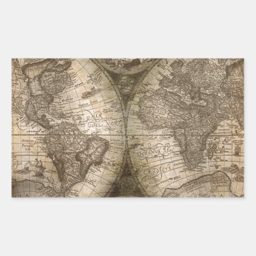 Antique Historical Old World Atlas Map Continents Rectangular Sticker