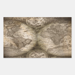 Antique Historical Old World Atlas Map Continents Rectangular Sticker