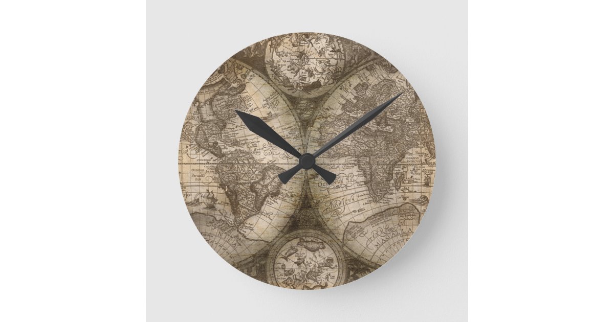 Antique Historical Old World Atlas Map Continents Round Clock Zazzle