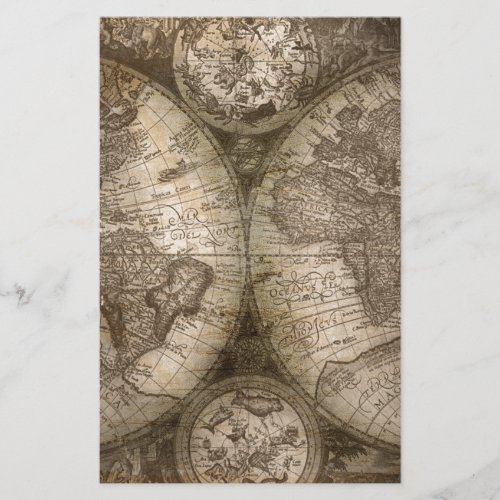 Antique Historical Old World Atlas Map Continents Stationery