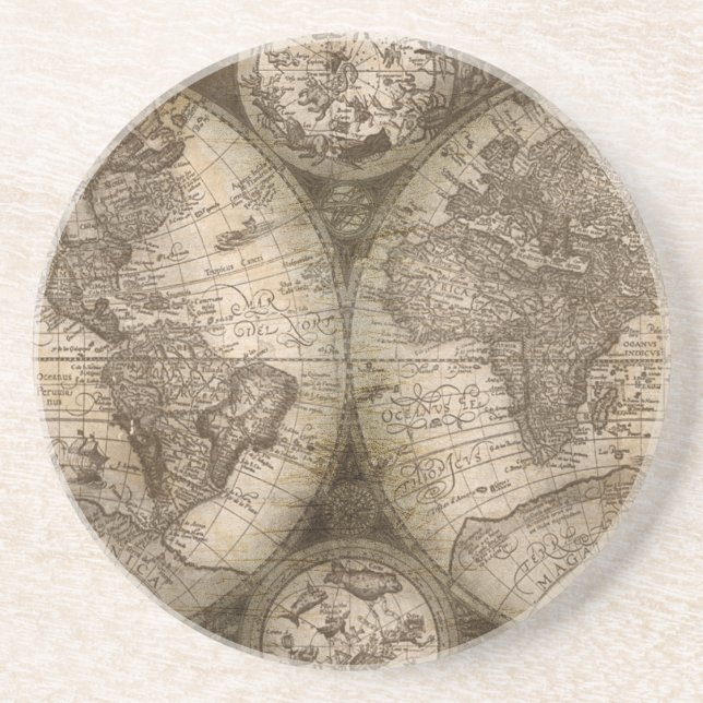 Antique Historical Old World Atlas Map Lithograph Drink Coaster (Front)