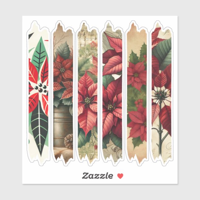 Antique Holiday Poinsettia Washi Tape Planner Sticker (Sheet)