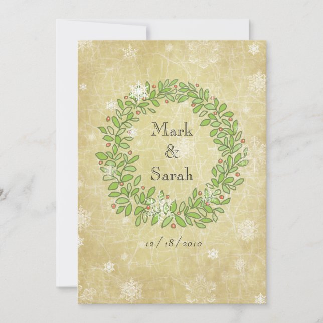 Antique Holiday Snowy Wreath Sketch Invitation (Front)