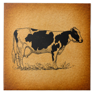 Antique Holstein Cow Farm Animal Illustration Ceramic Tile