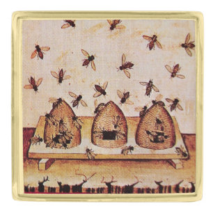 ANTIQUE  HONEY BEE , BEEKEEPER GOLD FINISH LAPEL PIN