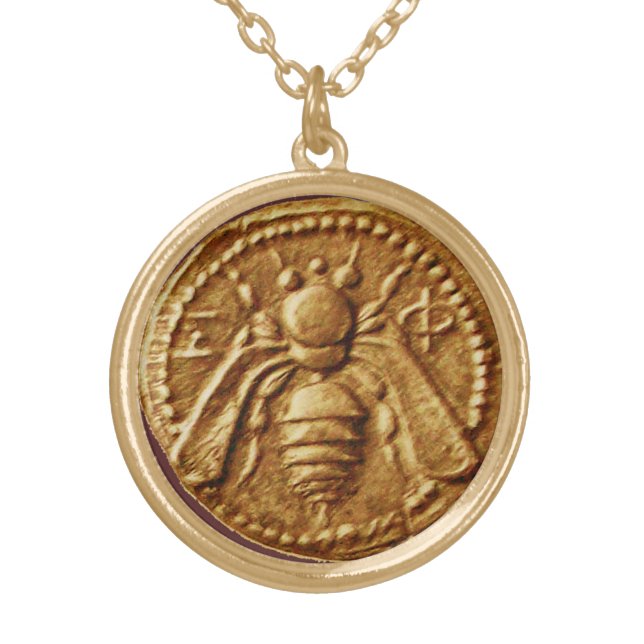 ANTIQUE HONEY BEE COIN GOLD PLATED NECKLACE (Front)