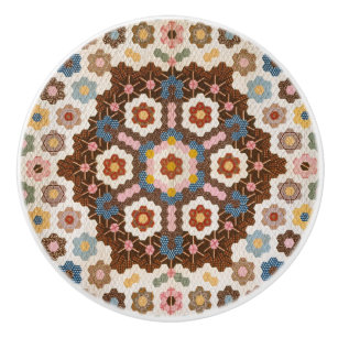 Antique Honeycomb Quilt Pattern - Folk Art Crafty  Ceramic Knob