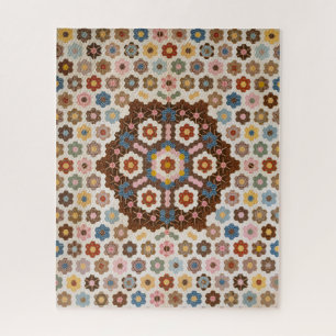 Antique Honeycomb Quilt Pattern - Folk Art Crafty  Jigsaw Puzzle