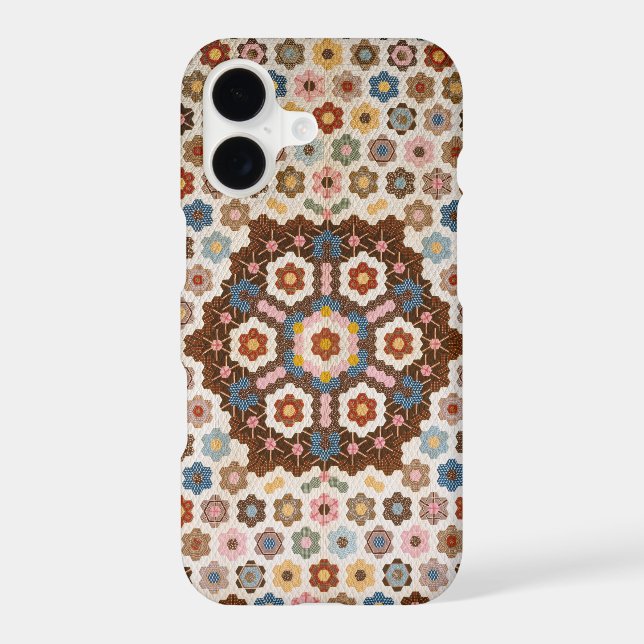 Antique Honeycomb Quilt Pattern - Folk Art Sewing Case-Mate iPhone Case (Back)