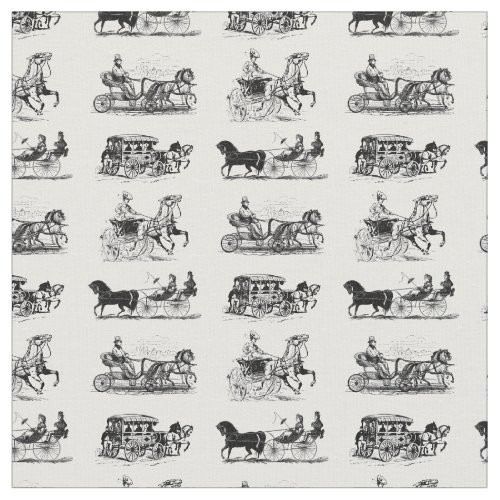 Antique Horse Drawn Carriages Pattern Vintage Art Fabric