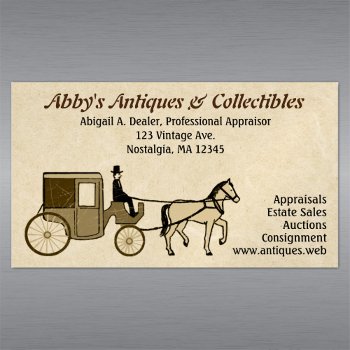 Antique Horse Driven Carriage | Vintage Style Magnetic Business Card by jennsdoodleworld at Zazzle