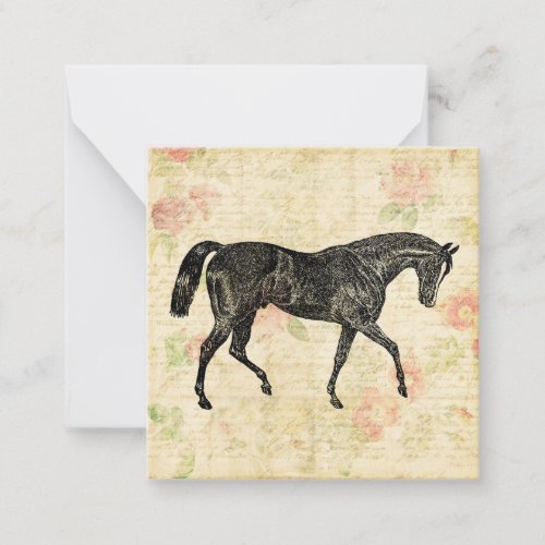 Antique Horse Illustration  Vintage Floral Script Note Card