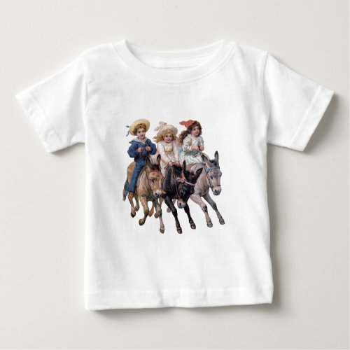 Antique horse pony children art baby T_Shirt