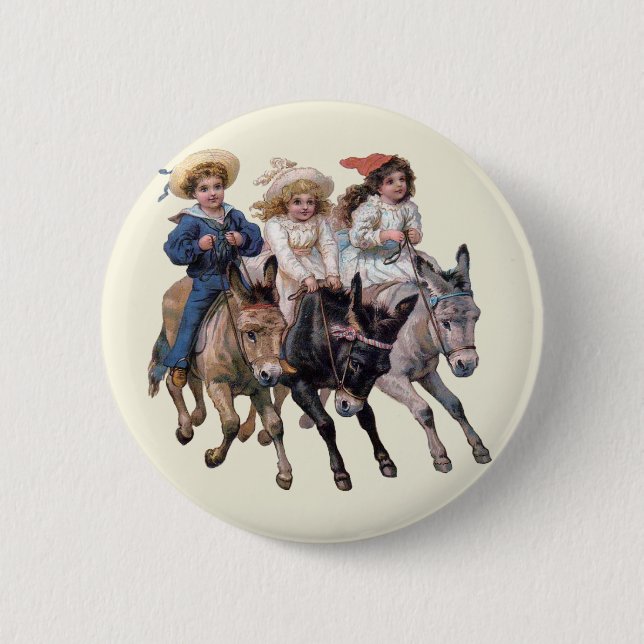 Antique horse pony children art button (Front)